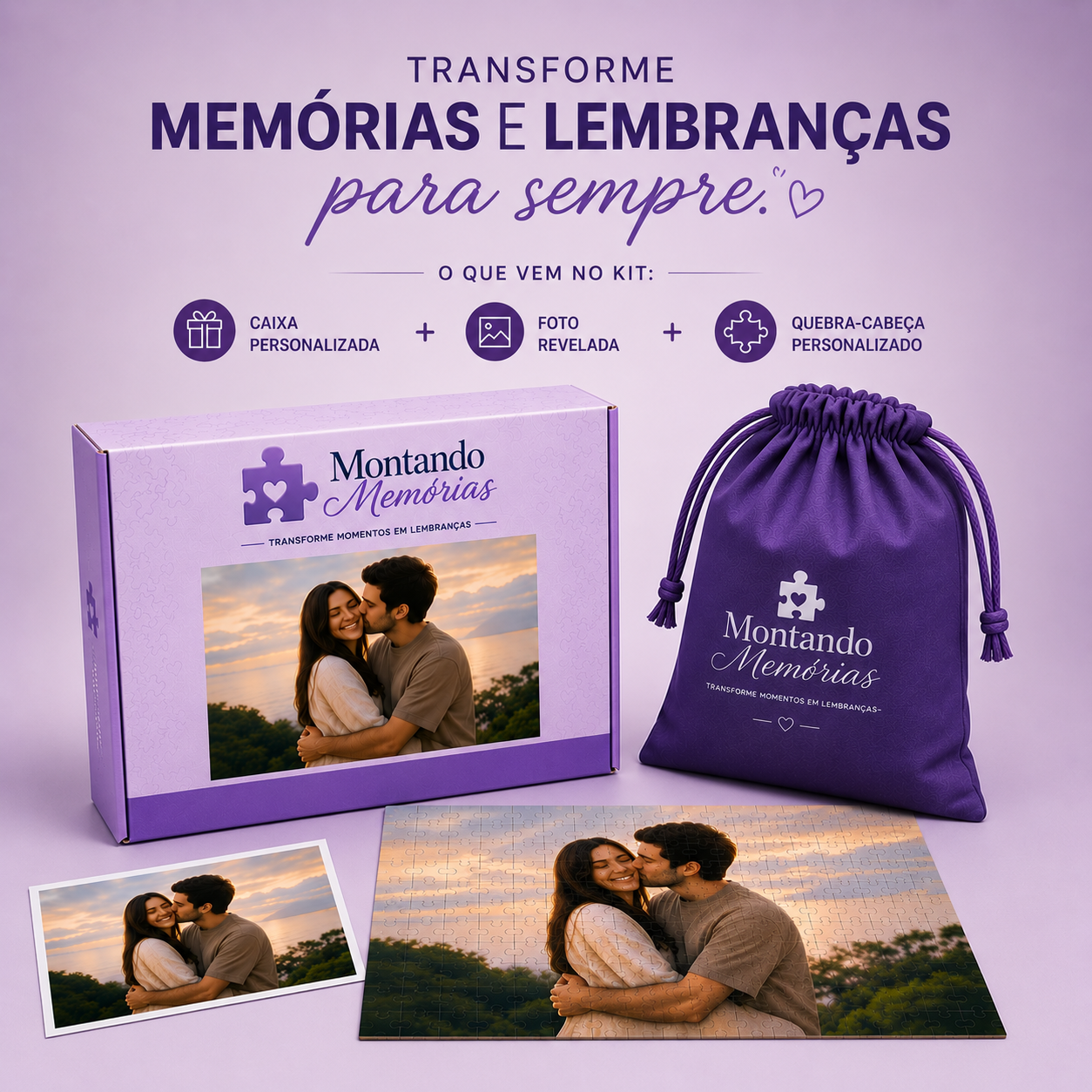 Quebra-cabeça personalizado com foto de família em mesa branca
